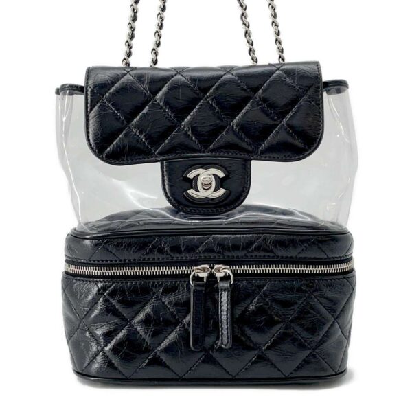 9606364 01 Chanel Matelasse Cocomark Clear Leather Shoulder Bag Black