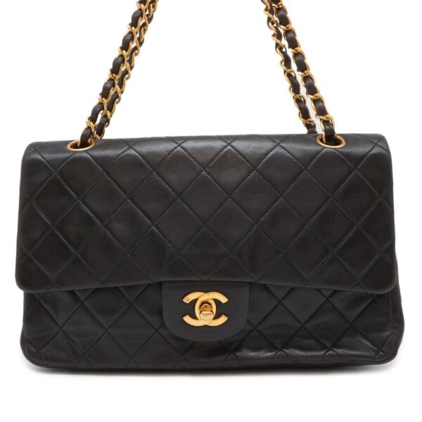 9606456 01 Chanel Matelasse 25 Cocomark Lambskin Double Chain Bag Black