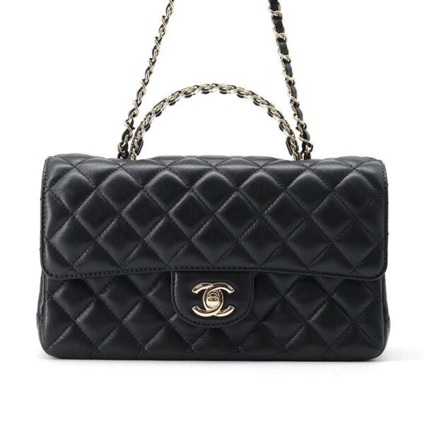 9606555 01 Chanel Top Handle Matelasse Cocomark Rhinestone Lambskin Shoulder Bag Black