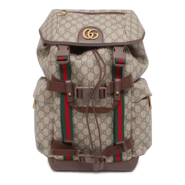 9607422 01 Gucci Skateboard Web GG Supreme Backpack