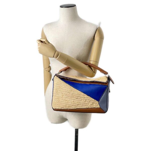 9608566 04 Loewe Puzzle Paula Raffia Leather 2way Shoulder Handbag