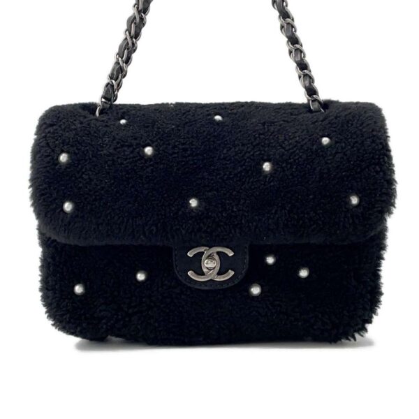 9616745 01 Chanel Pearl Embroidery Cocomark Matelasse Mouton Shoulder Bag Black