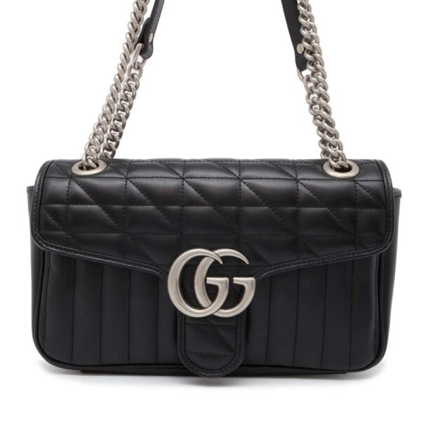 9632288 01 Gucci GG Marmont Small Quilted Leather Chain Shoulder Bag Black