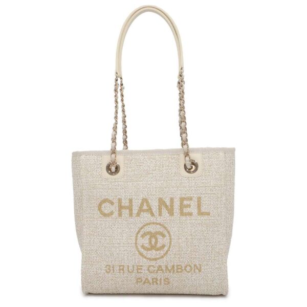 9633773 01 Chanel Deauville Chain Canvas Tote Bag