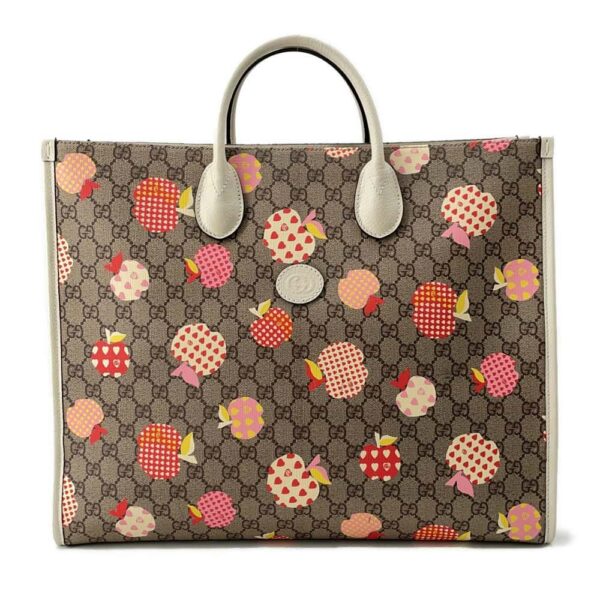 9646360 01 Gucci GG Supreme Le Pomme Canvas Leather Tote Bag