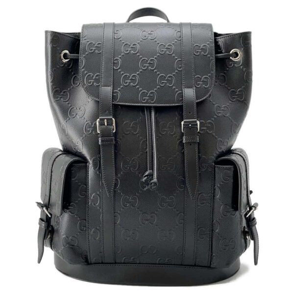 9646377 01 Gucci GG Embossed Leather Rucksack Black