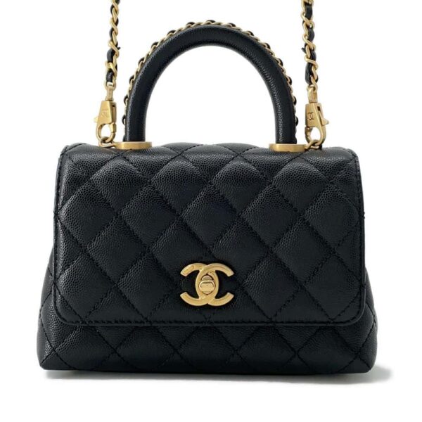 9649408 01 Chanel Top Handle XXS Cocomark Caviar 2way Shoulder Bag Black