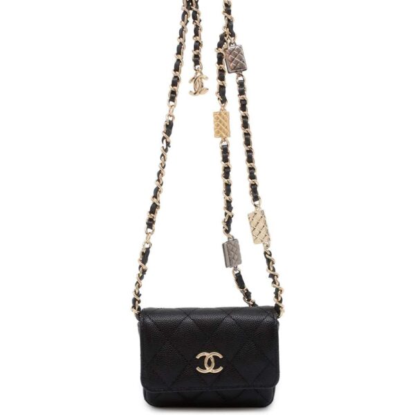 9650534 01 Chanel Mini Matelasse Shoulder Pouch Cocomark Caviar Black