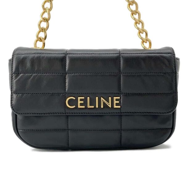 9659353 01 Celine Matelasse Monochrome Chain Shoulder Bag Black