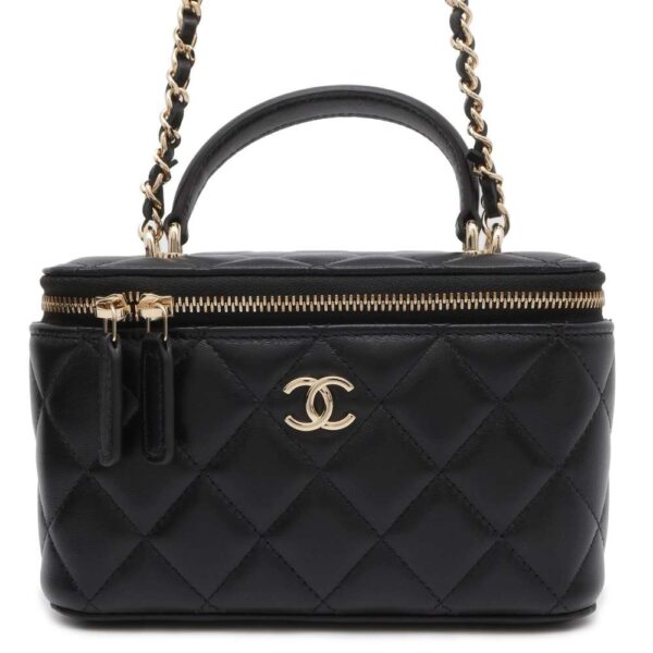 9669963 01 Chanel Vanity Matelasse Cocomark Lambskin Shoulder Bag Black