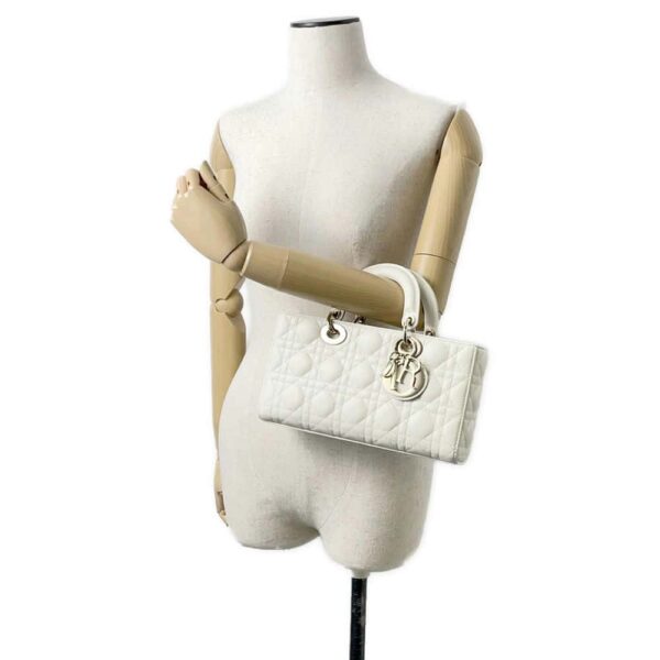 9674240 05 Christian Dior Lady D Joy Lambskin Medium Handbag 2WAY Shoulder Bag White