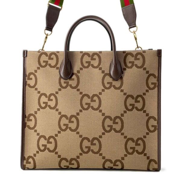 9675773 01 Gucci Jumbo GG Canvas Leather Tote Bag