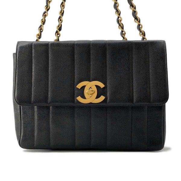 9683853 01 Chanel Mademoiselle Coco Mark Caviar Bag Black