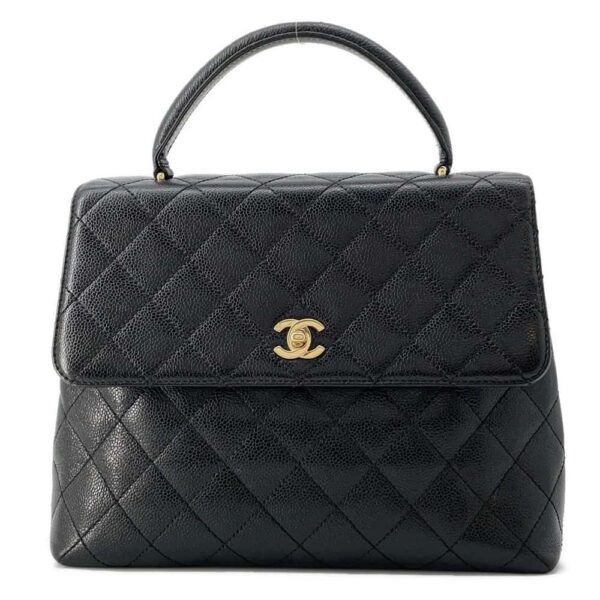 9683945 01 Chanel Matelasse Coco Mark Caviar Handle Bag Black