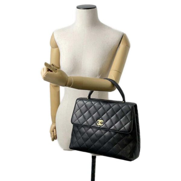 9683945 04 Chanel Matelasse Coco Mark Caviar Handle Bag Black