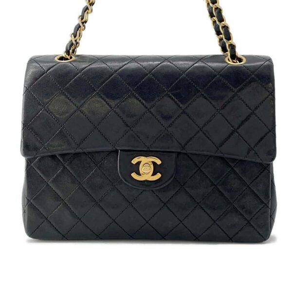 9683990 01 Chanel Matelasse 25 Coco Mark Lambskin Double Chain Bag Black