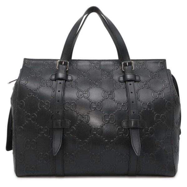 9684478 01 Gucci GG Embossed Leather Tote Bag Black