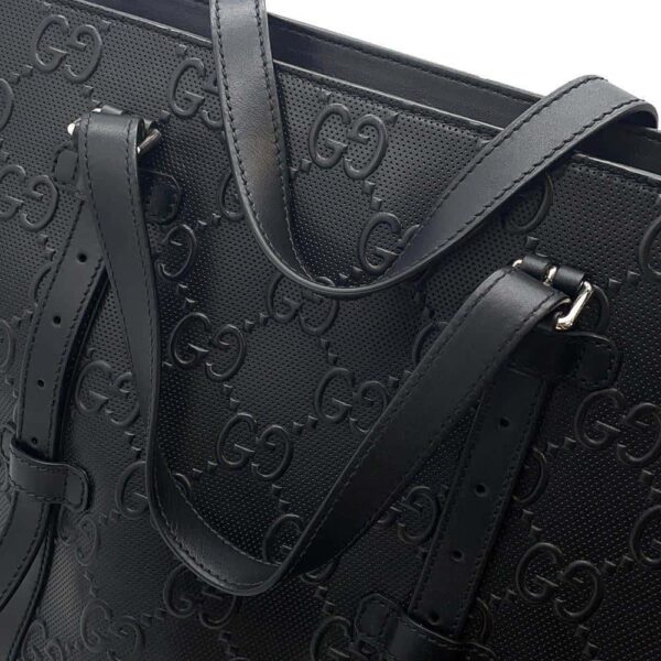 9684478 12 Gucci GG Embossed Leather Tote Bag Black