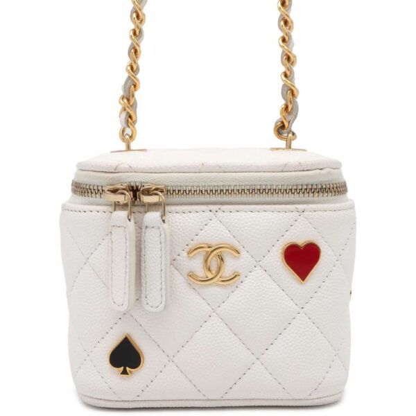 9685376 01 Chanel Small Vanity Matelasse Coco Mark Bag White