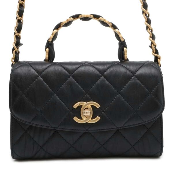 9685413 01 Chanel Matelasse Top Handle Crumpled Lambskin Handbag Black