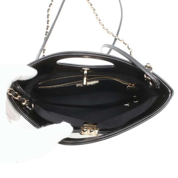 9685420 05 Chanel Matelasse Small Shopping Shiny Calf Leather Shoulder Bag Black