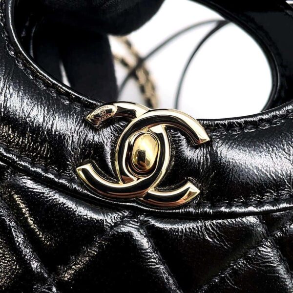 9685420 06 Chanel Matelasse Small Shopping Shiny Calf Leather Shoulder Bag Black