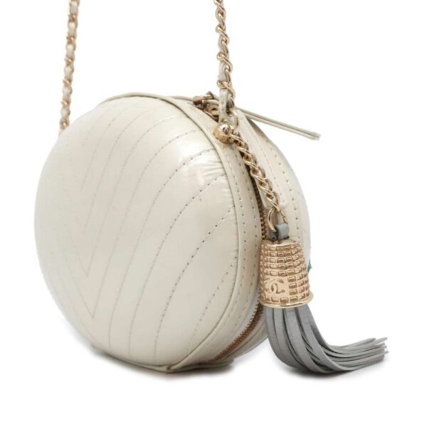 9685451 02 Chanel La Pausa V Stitch Leather Tassel Bag White