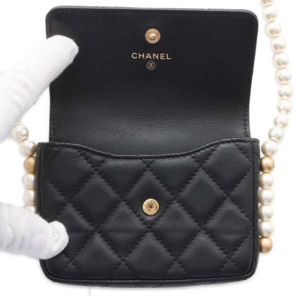 9686632 05 Chanel Pearl Matelasse Coco Mark Lambskin Mini Bag Black