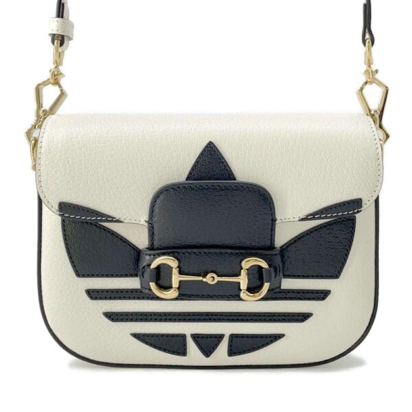 9689589 01 Gucci Horsebit 1955 Leather Shoulder Bag White Black