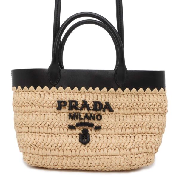 9692169 01 Prada Tote Bag Crochet Mini Raffia Leather