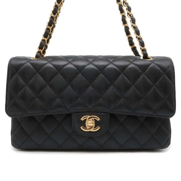 9693166 01 Chanel Matelasse 25 Coco Mark Caviar Double Chain Black