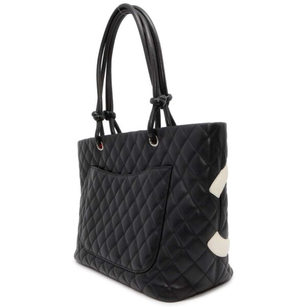 9716018 02 Chanel Cambon Line Large Tote Coco Mark Leather Bag Black