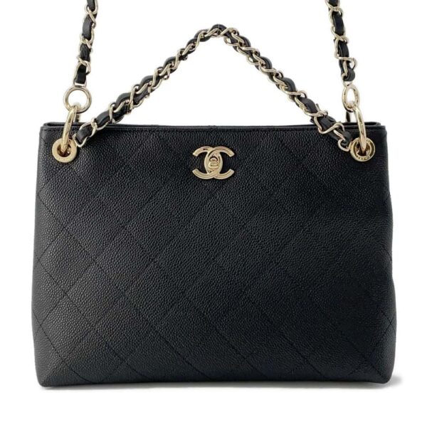 9719750 01 Chanel Matelasse Caviar Skin 2way Handbag Black