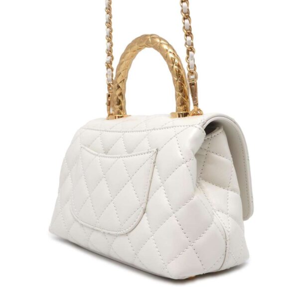 9722200 02 Chanel Cocomark Matelasse Top Handle Calf 2way Shoulder Bag White