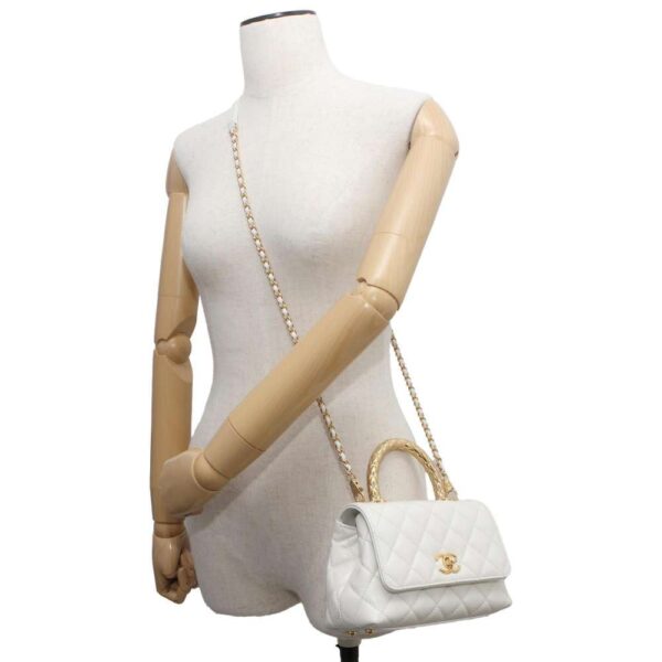 9722200 04 Chanel Cocomark Matelasse Top Handle Calf 2way Shoulder Bag White