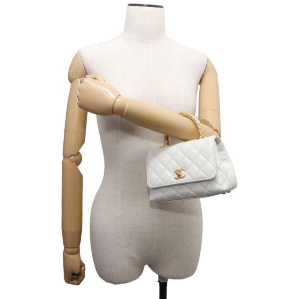 9722200 05 Chanel Cocomark Matelasse Top Handle Calf 2way Shoulder Bag White