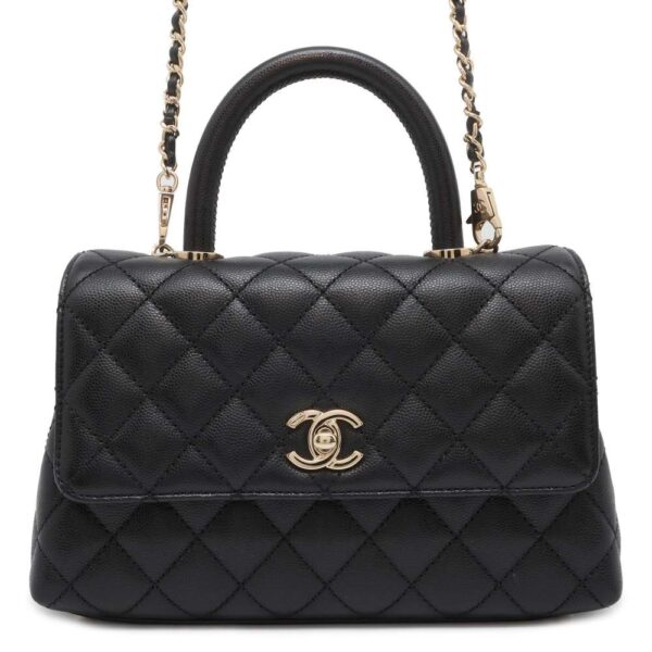 9729902 01 Chanel Mini Matelasse Coco Handle Caviar Skin Shoulder Bag Black