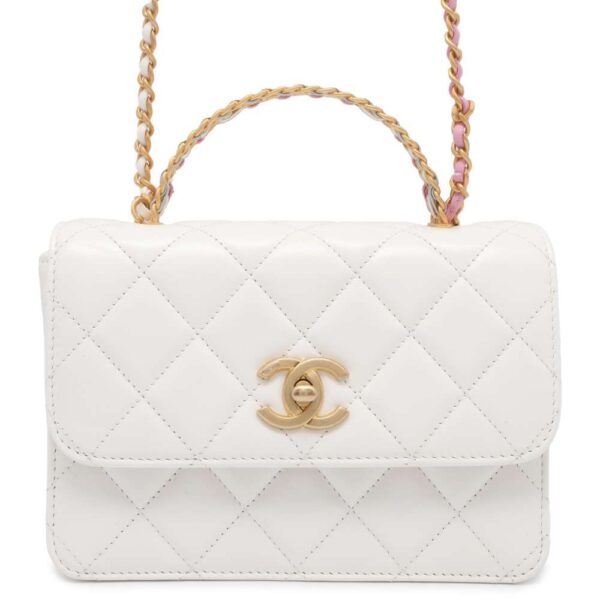 9733015 01 Chanel Matelasse Coco Mark Top Handle 2way Bag White