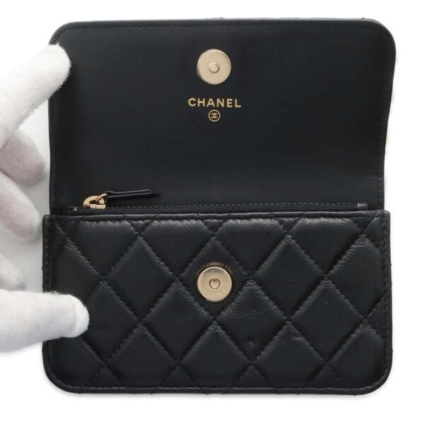 9733879 05 Chanel Pearl Chain Matelasse Coco Mark Lambskin Wallet Black