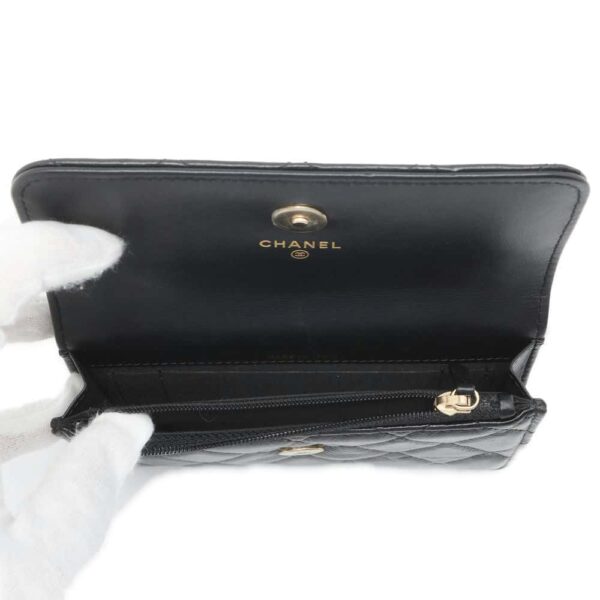 9733879 06 Chanel Pearl Chain Matelasse Coco Mark Lambskin Wallet Black