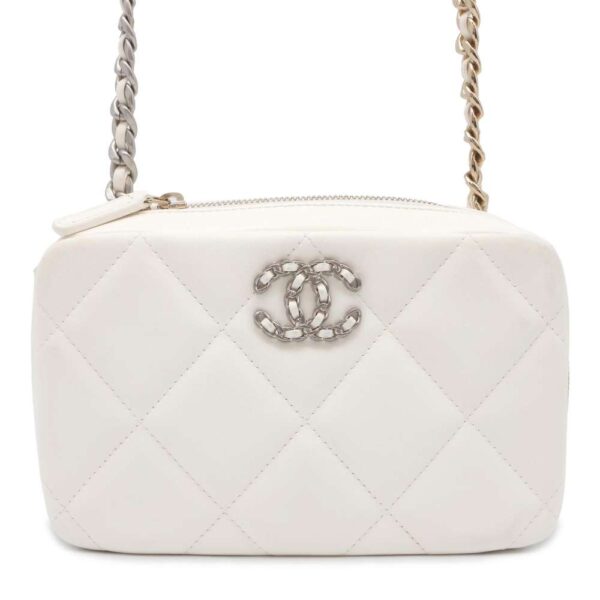 9733893 01 Chanel 19 Matelasse Coco Mark Lambskin Bag White