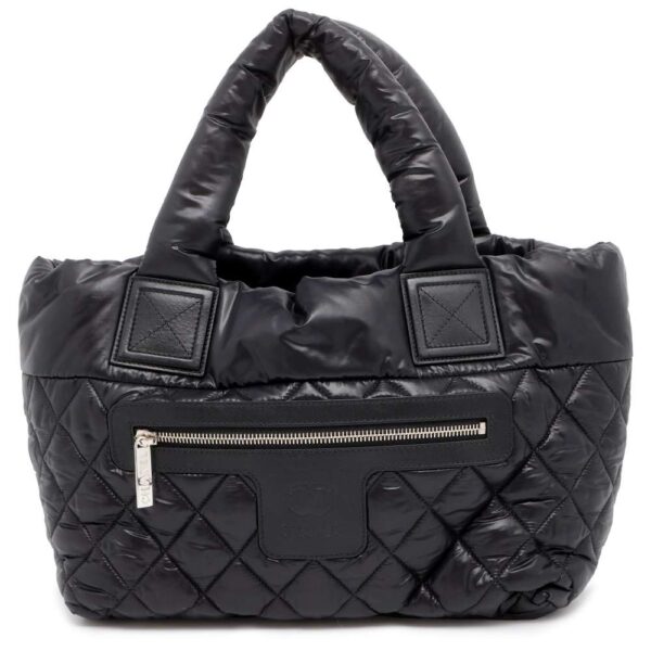 9735101 01 Chanel Coco Cocoon Matelasse Small Nylon Tote Bag Black