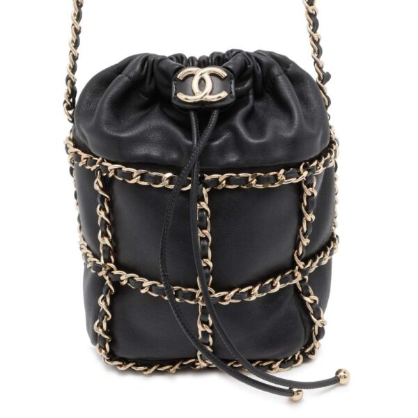 9745407 01 Chanel Drawstring Coco Mark Lambskin Bag Black