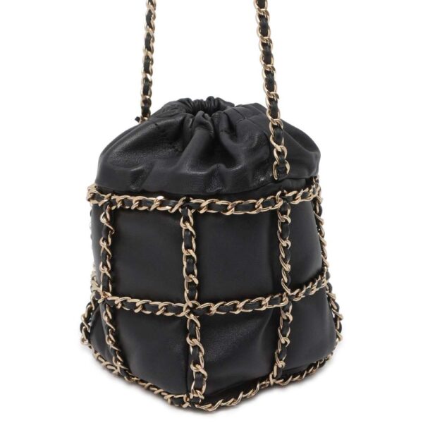 9745407 02 Chanel Drawstring Coco Mark Lambskin Bag Black