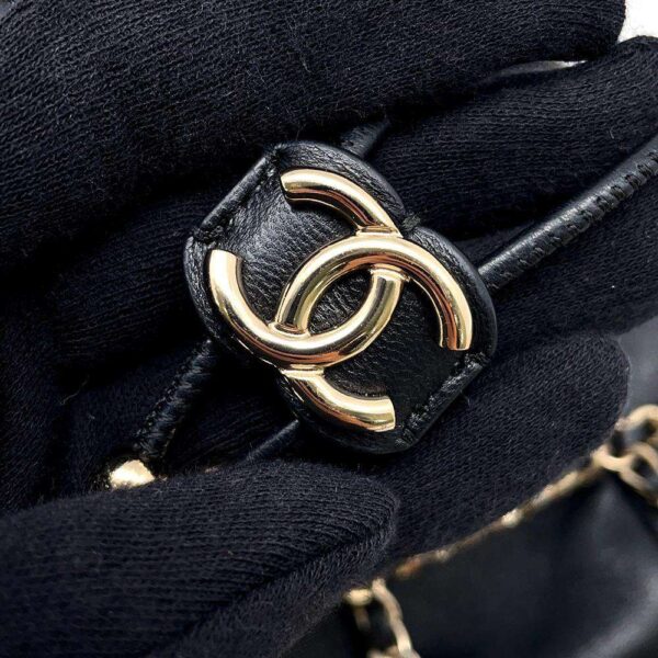 9745407 07 Chanel Drawstring Coco Mark Lambskin Bag Black