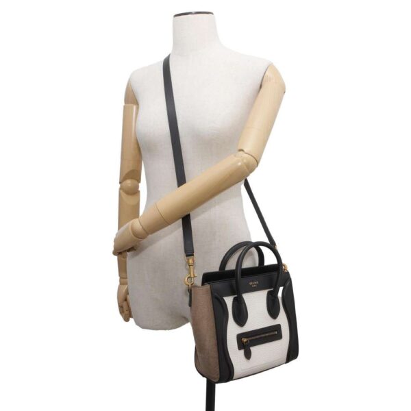 9745537 05 Celine Luggage Nano Shopper Leather Suede 2way Shoulder Bag Black White