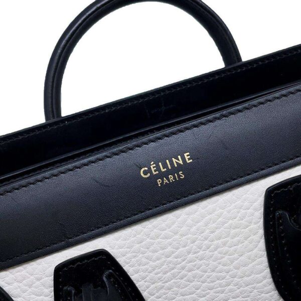 9745537 13 Celine Luggage Nano Shopper Leather Suede 2way Shoulder Bag Black White