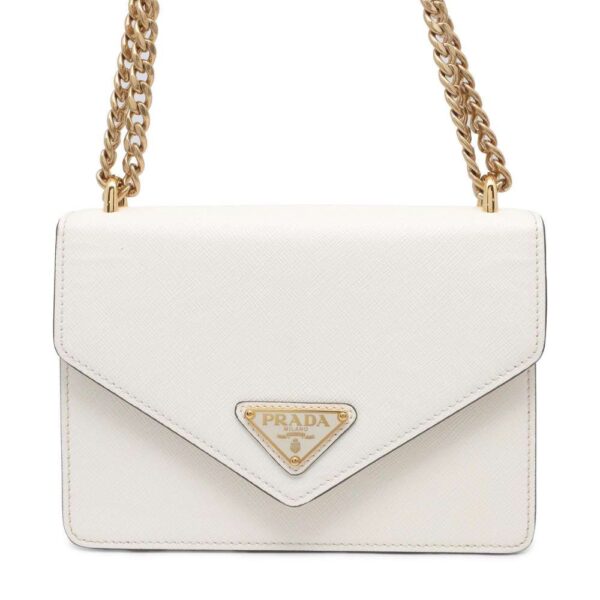 9746978 01 Prada Chain Shoulder Bag Saffiano Leather White