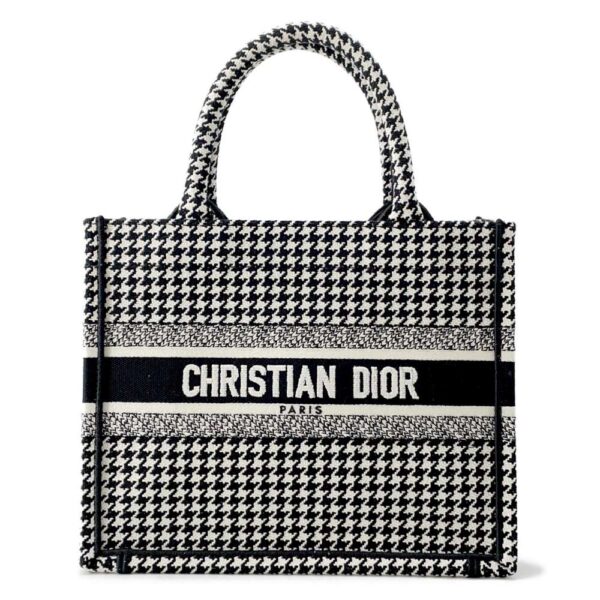 9749207 01 Christian Dior Book Tote Houndstooth Canvas Tote Bag Small Black White