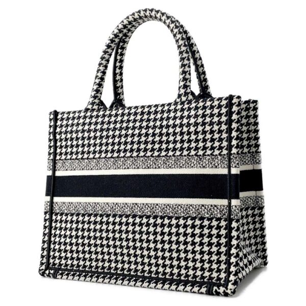 9749207 02 Christian Dior Book Tote Houndstooth Canvas Tote Bag Small Black White